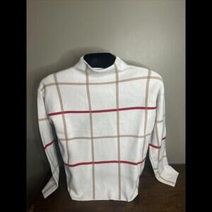 Tahari Women's Square Block Sweater in Red and Gold, Holiday Wear, Size L